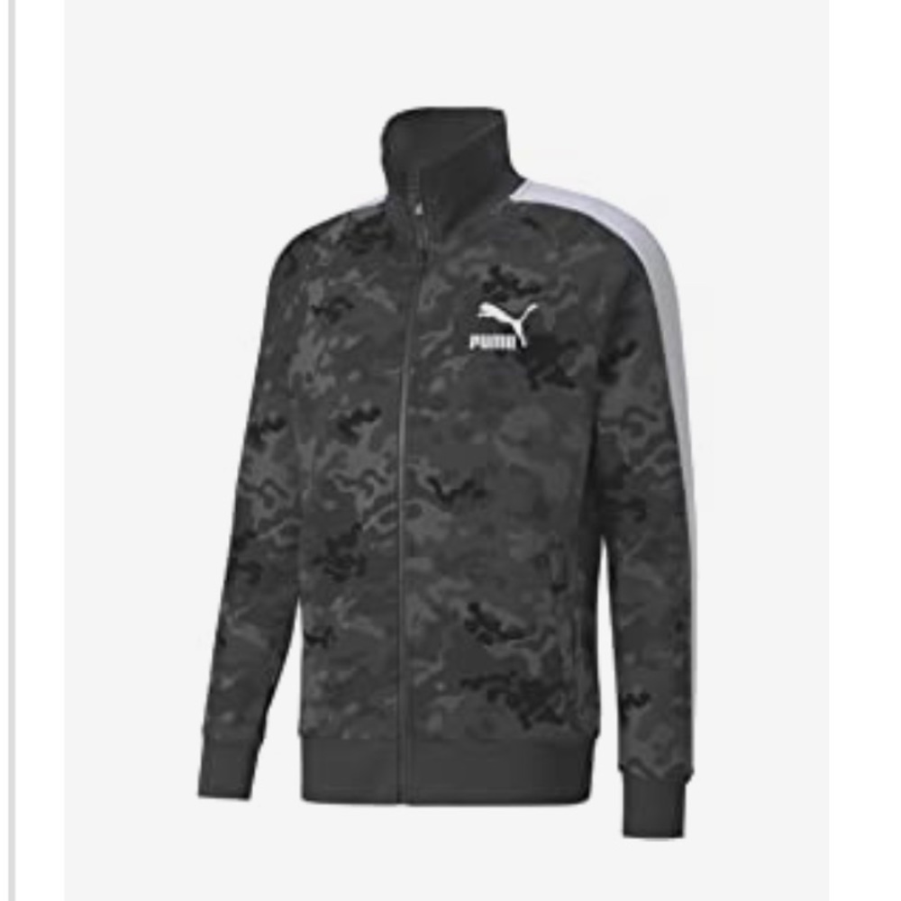 Puma Track Jacket-Camo Ultra Gray Classics full zip jacket white arm stripe NWT